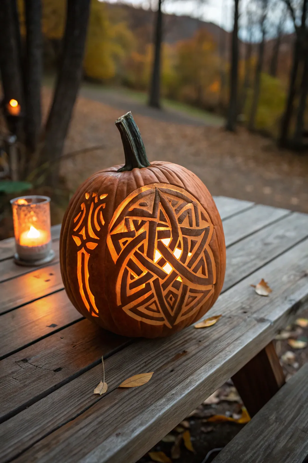 Master the Art: Showcase your skills with a Celtic knot carved pumpkin.