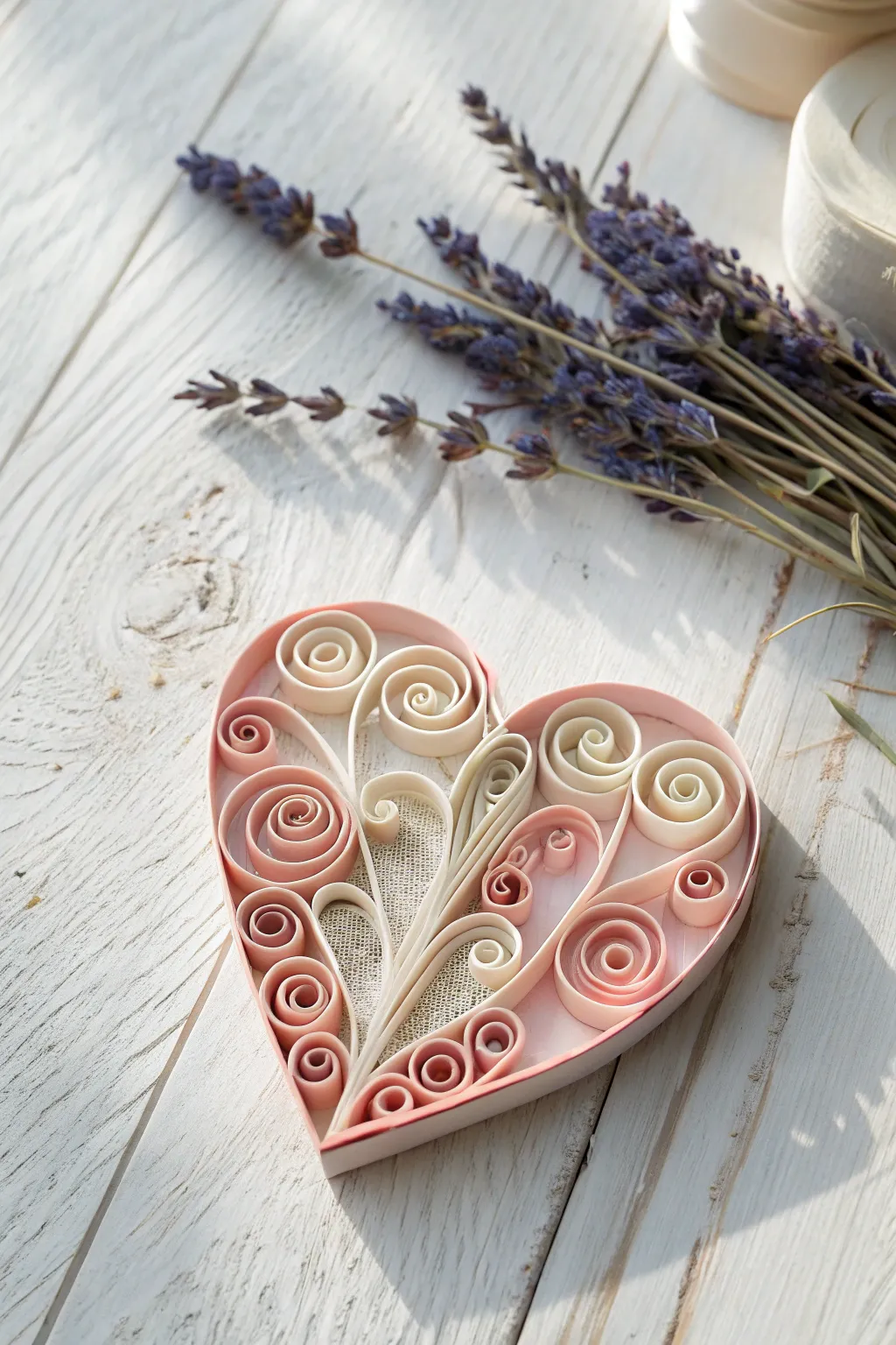 Embrace simplicity and warmth with this exquisite quilled heart design.