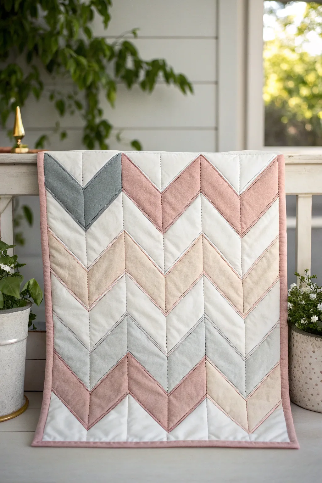 Elevate your quilting with the energetic charm of Chevron Patchwork — where modern meets tradition in a minimalist masterpiece.