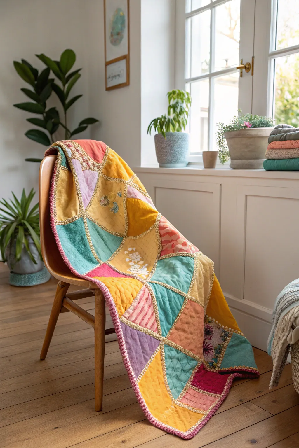 A vibrant patchwork quilt: a burst of sunshine for any home.