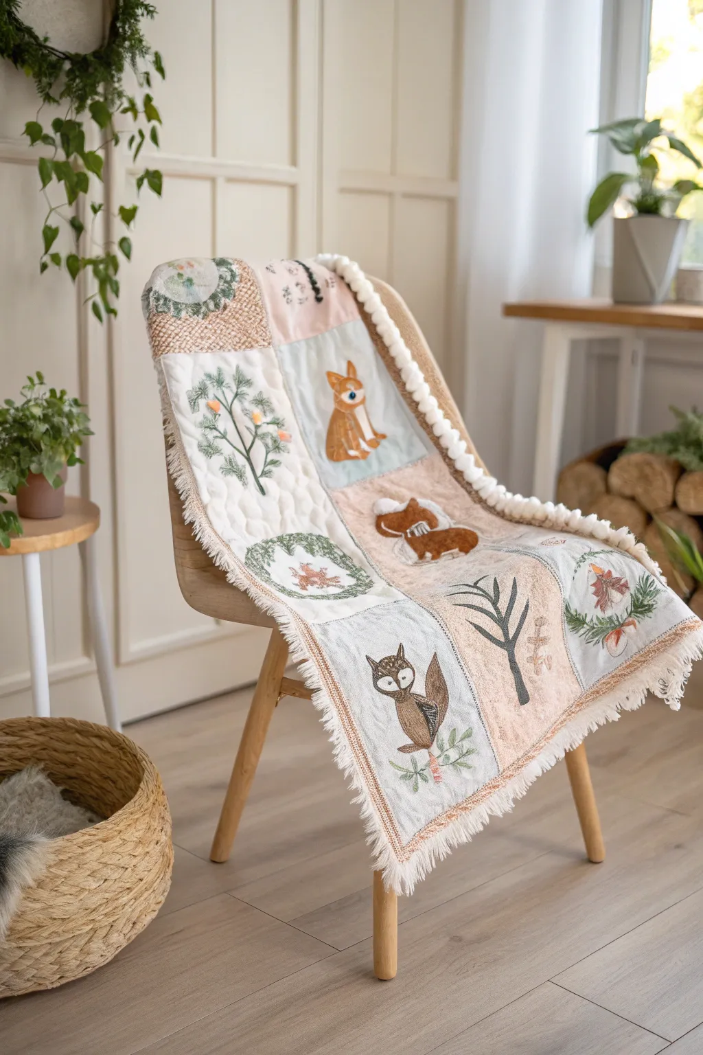 Wrap yourself in a whimsical world of handcrafted charm with this stunning animal-themed quilt, perfect for adding a playful touch to your minimalist decor.