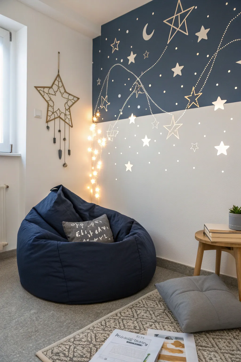 Embark on a cosmic adventure from the comfort of this enchanting galaxy-themed reading nook!