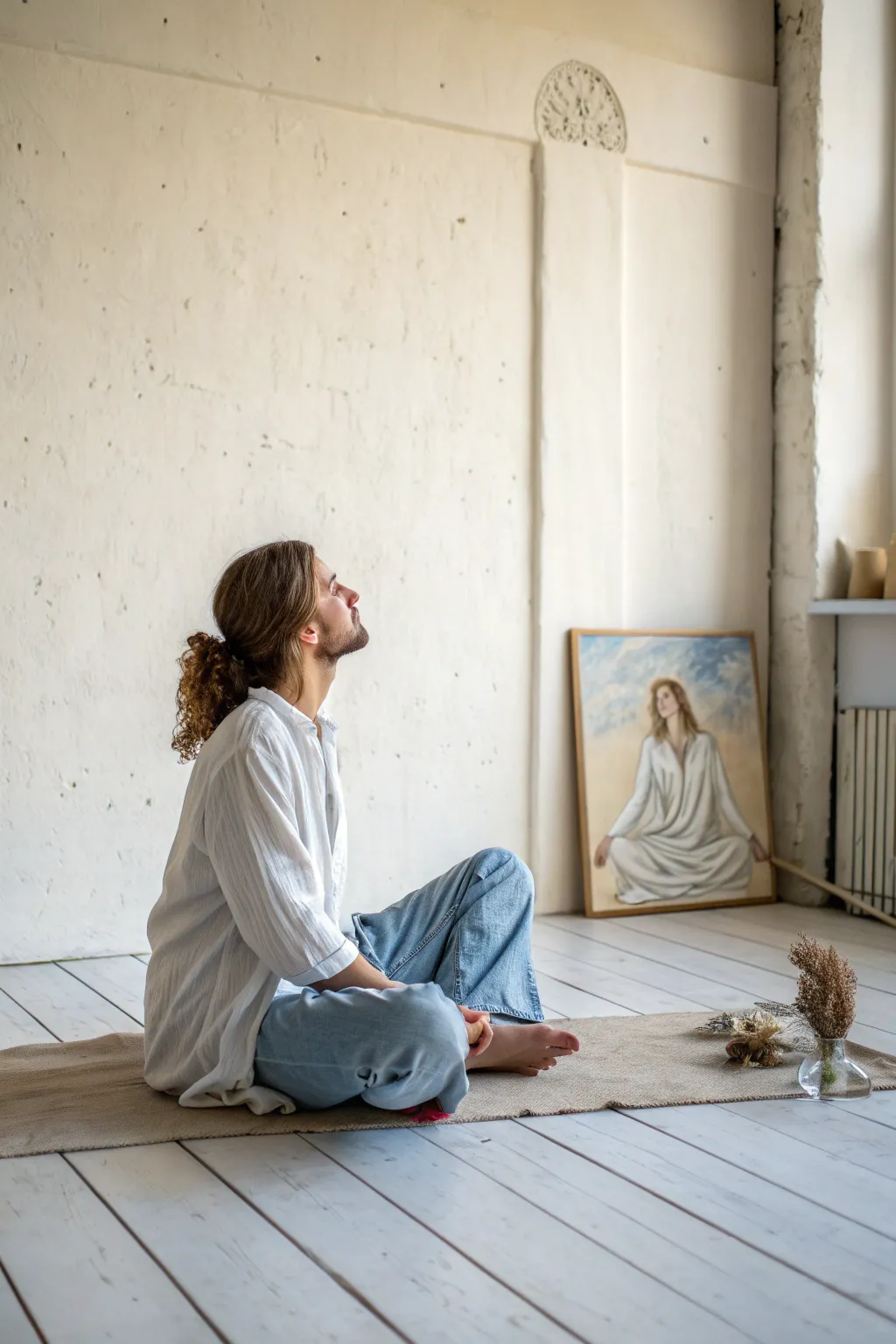 Embrace the art of simplicity with this serene human figure painting, where minimalism meets natural elegance.