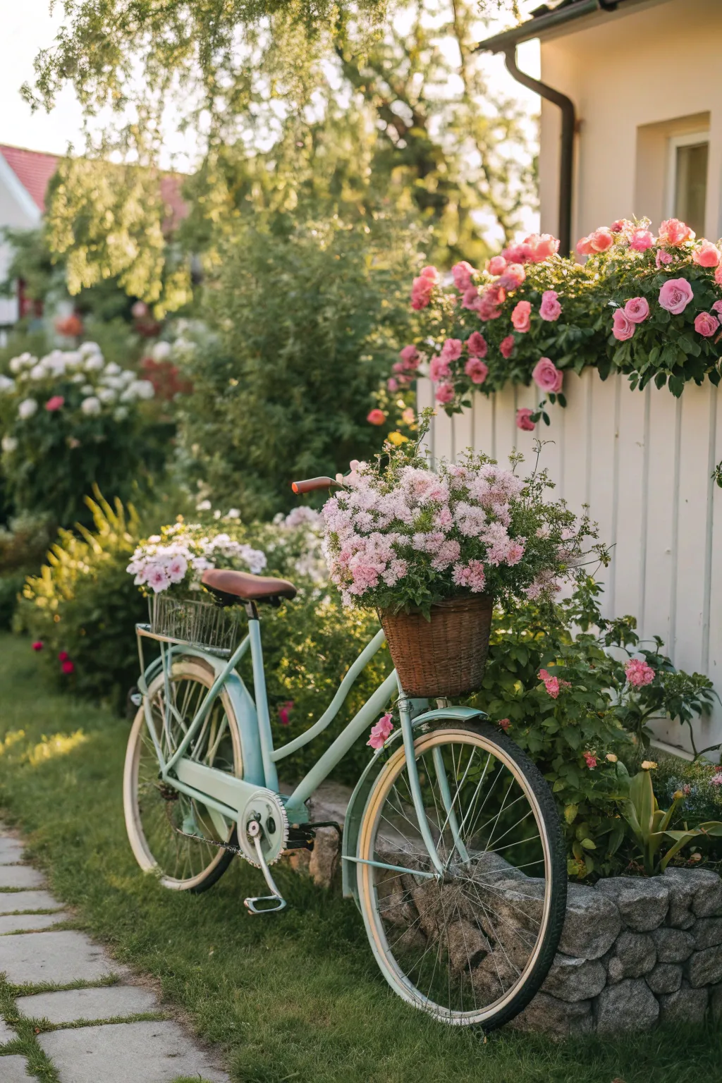 Transform your garden with a touch of whimsy: a pastel-painted bike planter, where vintage charm meets bohemian elegance.