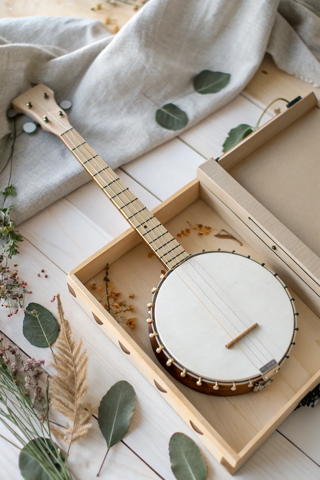 Crafted Charm: Discover the simple beauty of a homemade rubber band banjo.