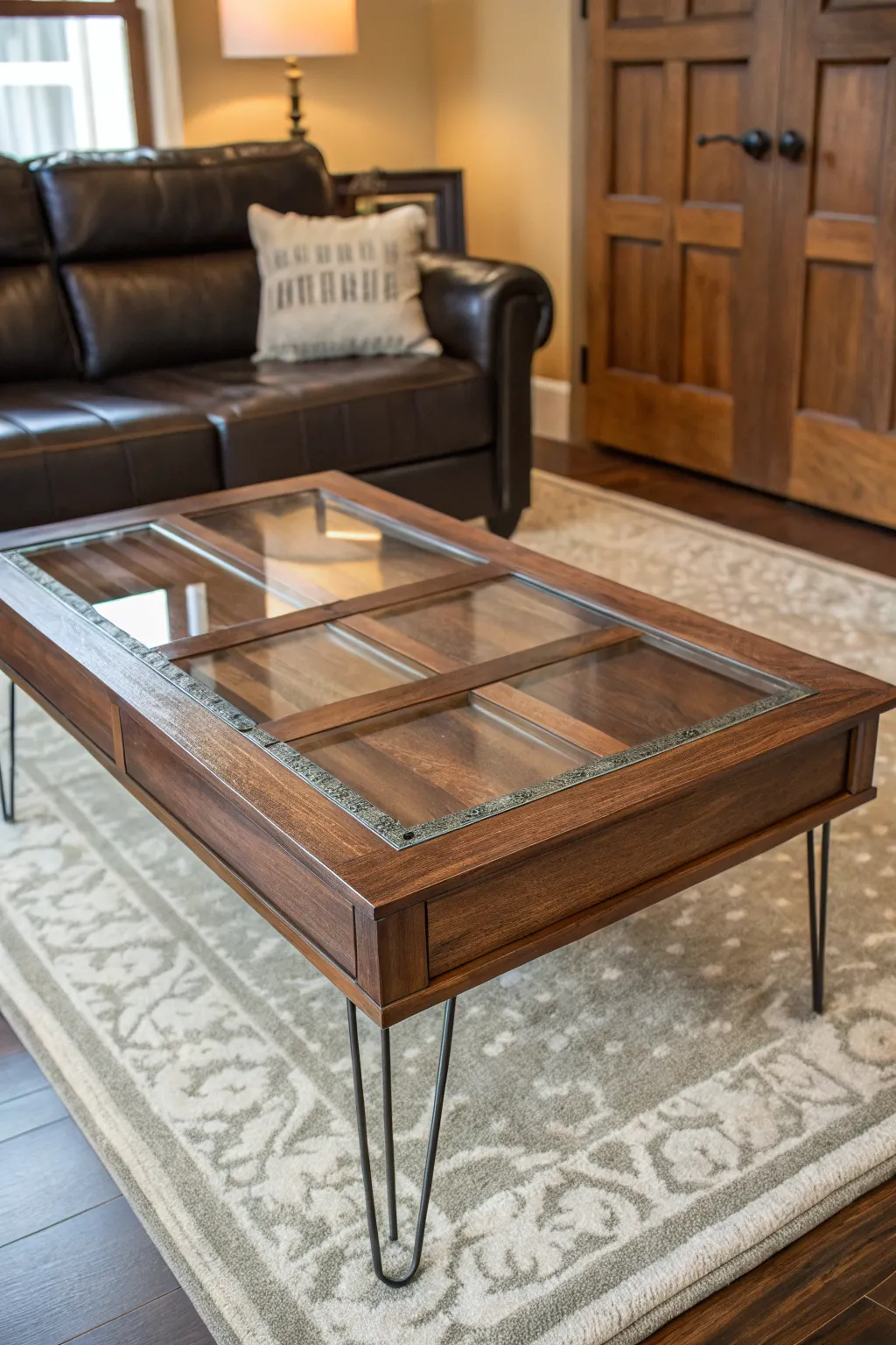 Transform your space with a chic coffee table made from repurposed bifold doors – where innovation meets style.