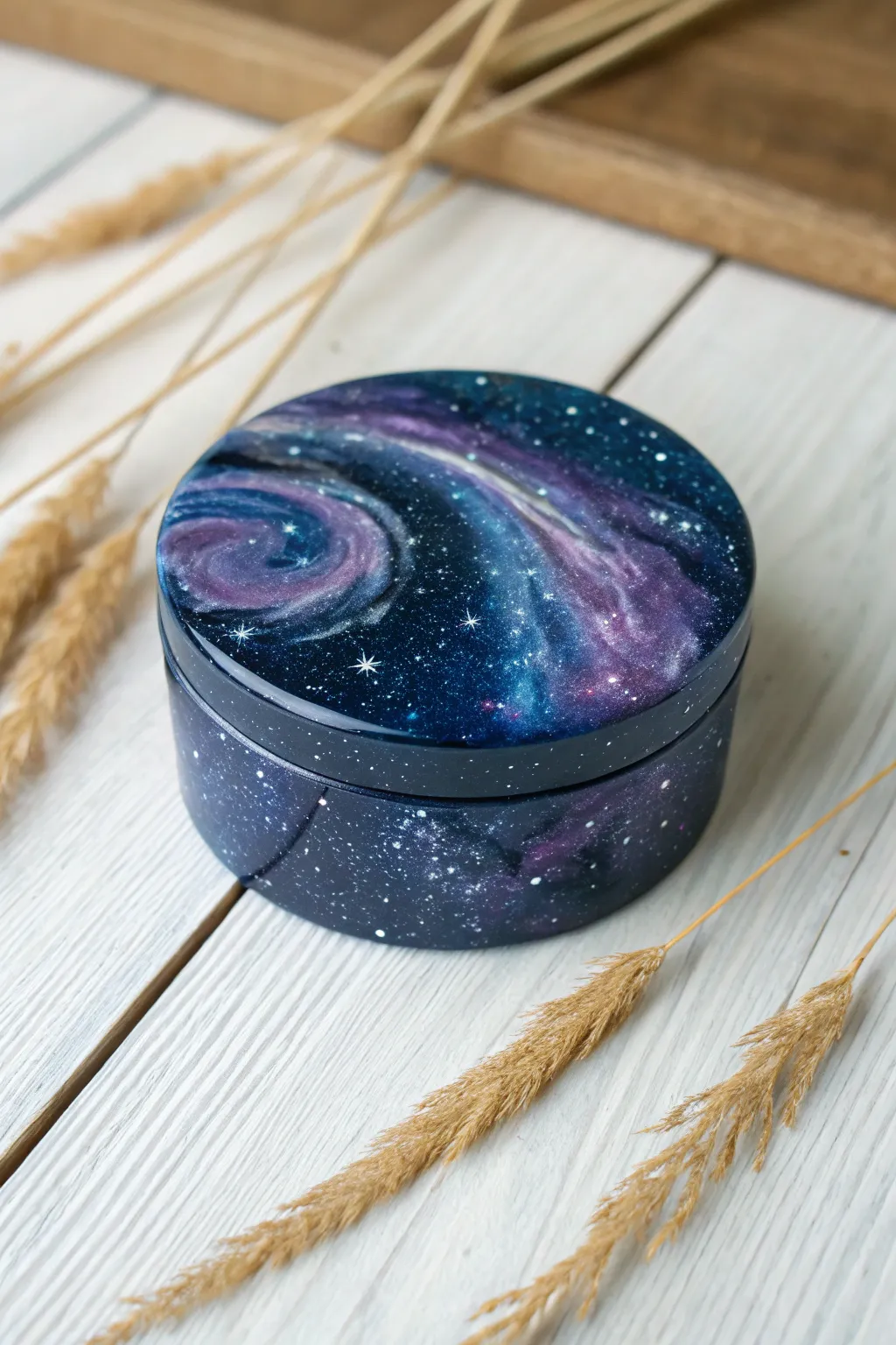 Capture the cosmos in your hand with this enchanting galaxy-inspired trinket box.