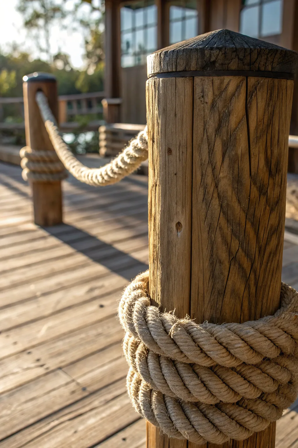 Add a rustic charm to your deck with beautifully wrapped rope posts. Discover the unique texture and warmth they bring to your outdoor space.