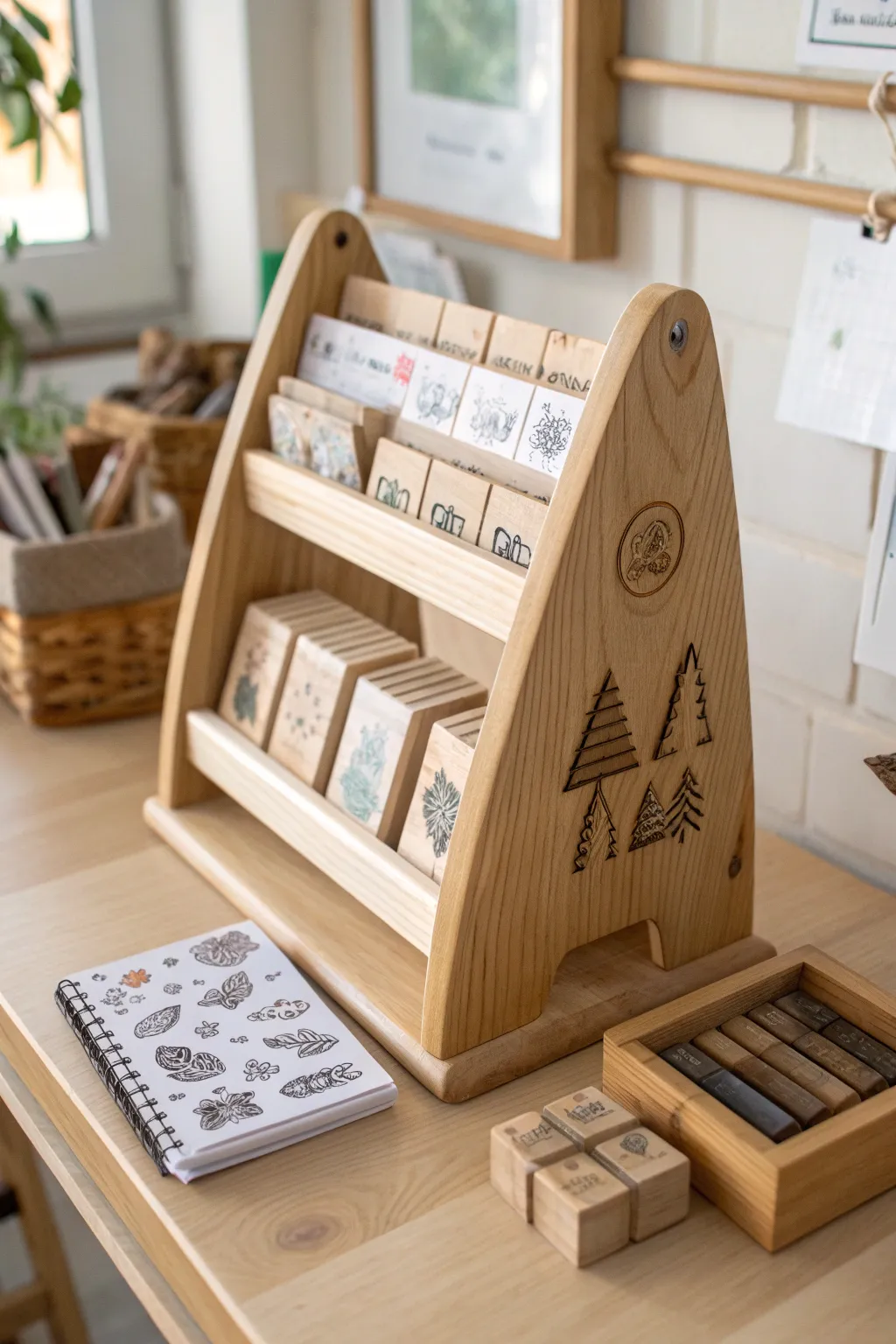 Elevate your stamp storage with a handmade wooden rack that blends rustic charm with minimalist elegance.