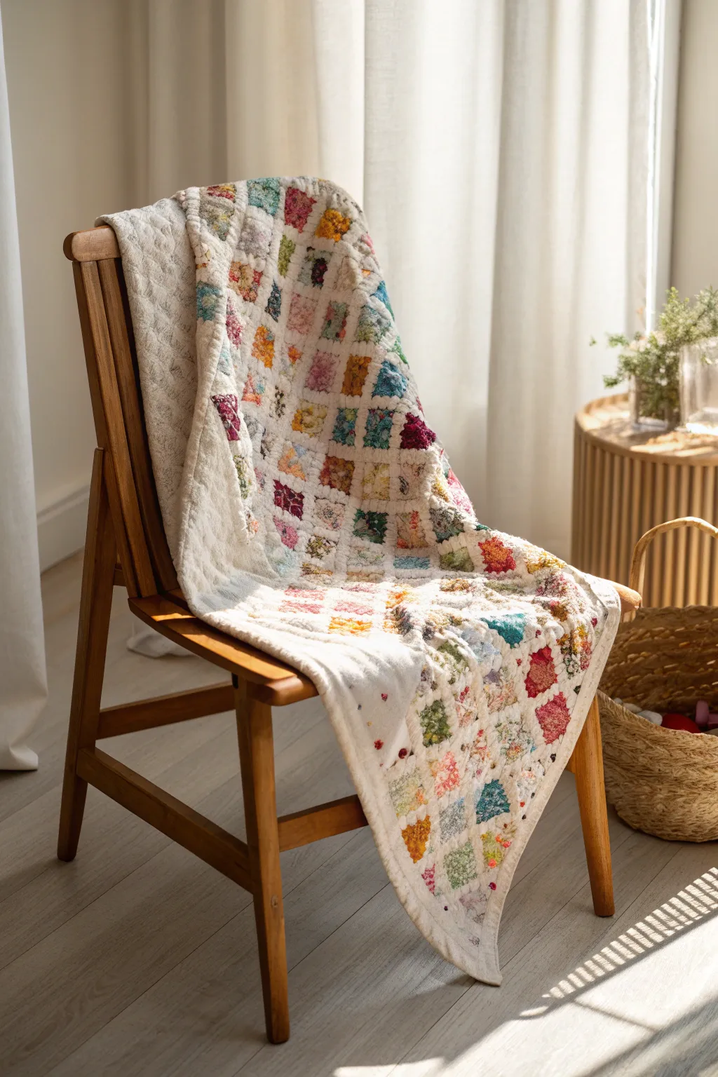 Add a splash of joy to your space with this charming confetti quilt, where every tiny scrap tells a story.
