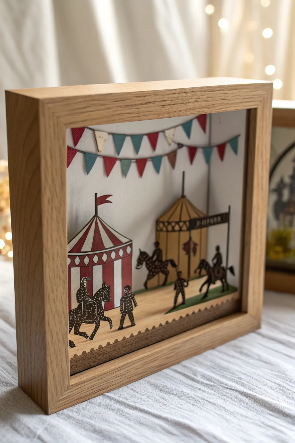 Step into history with this enchanting medieval fair diorama, where simplicity meets artistry.