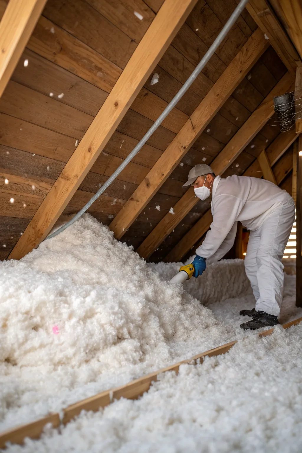 Effortlessly filling gaps: Loose-fill insulation in action.
