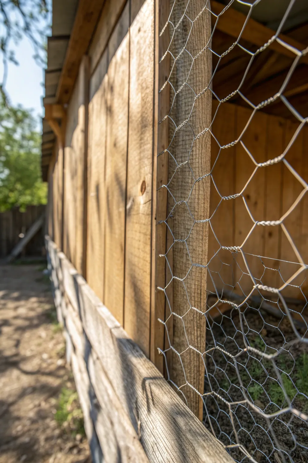 Sustainable simplicity: Chicken wire adds a touch of rustic charm to your shed.