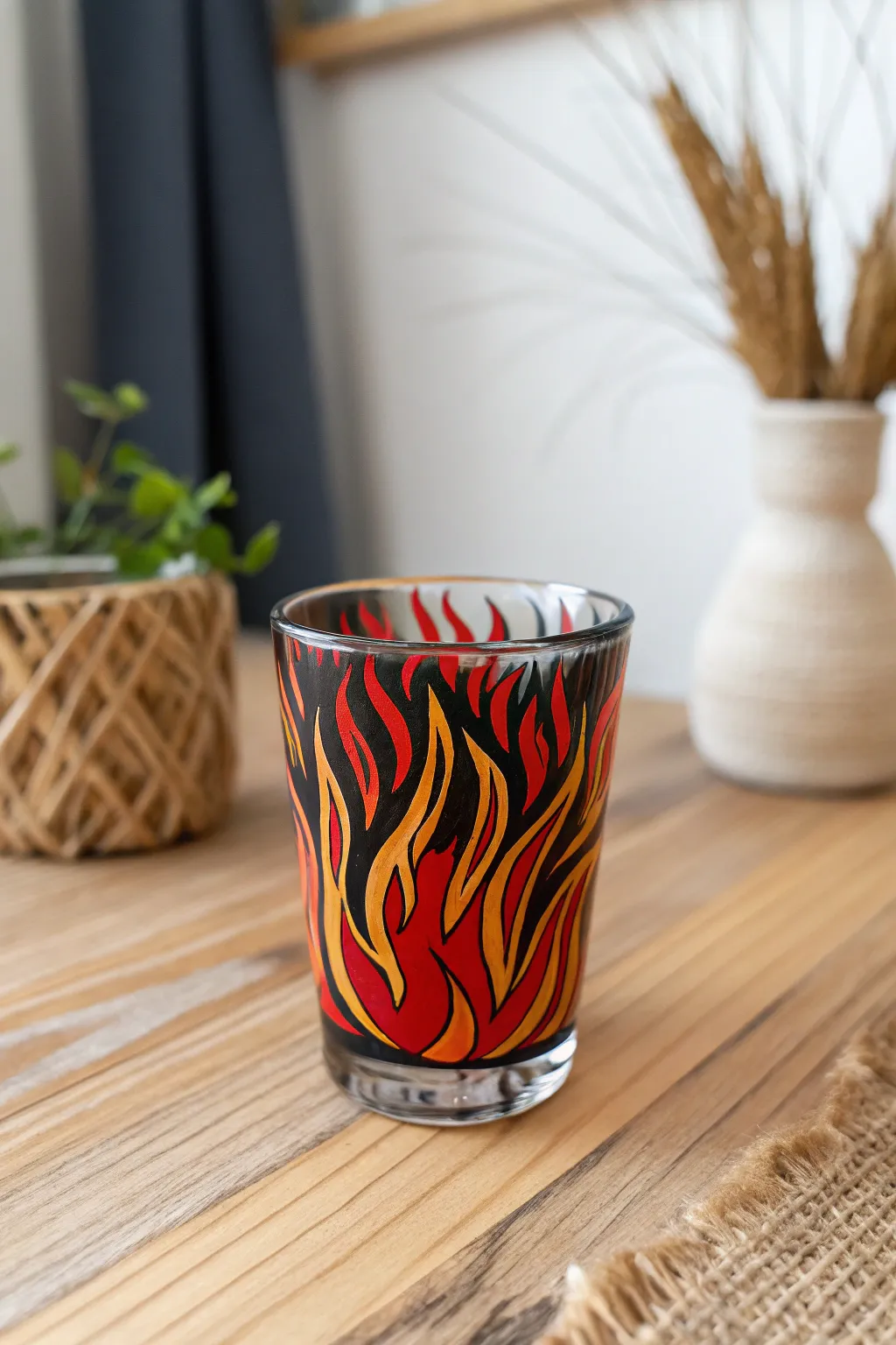 Ignite your evenings with fiery artistry on your shot glasses.