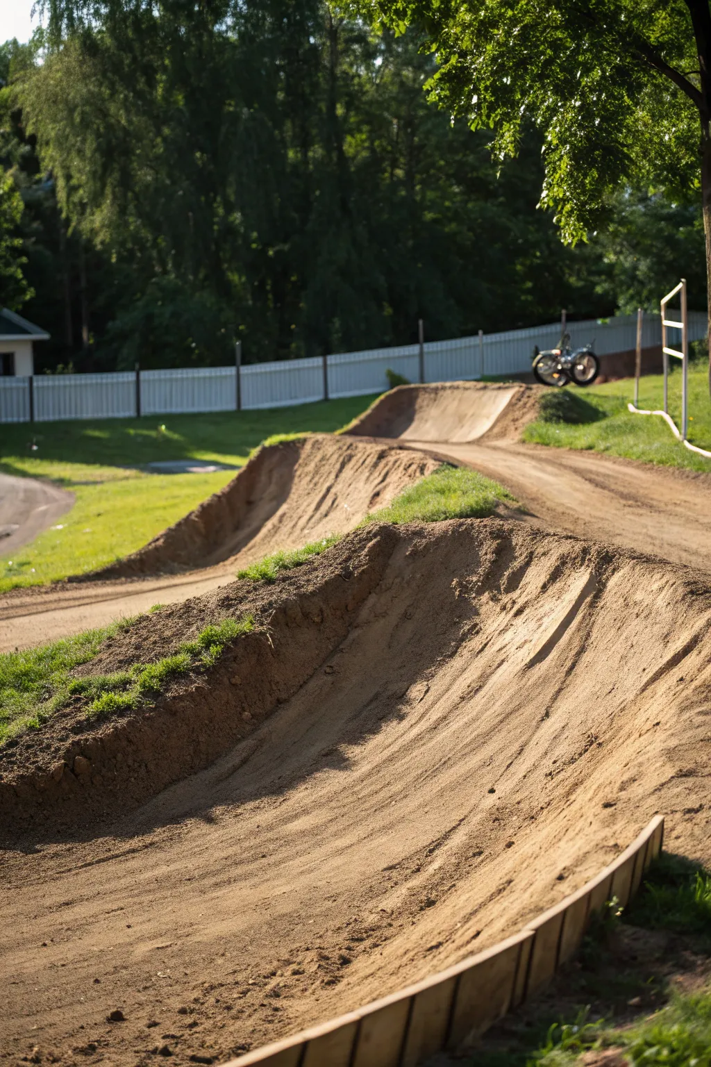 Master the curves: Elevate your backyard track with expertly crafted bermed corners.