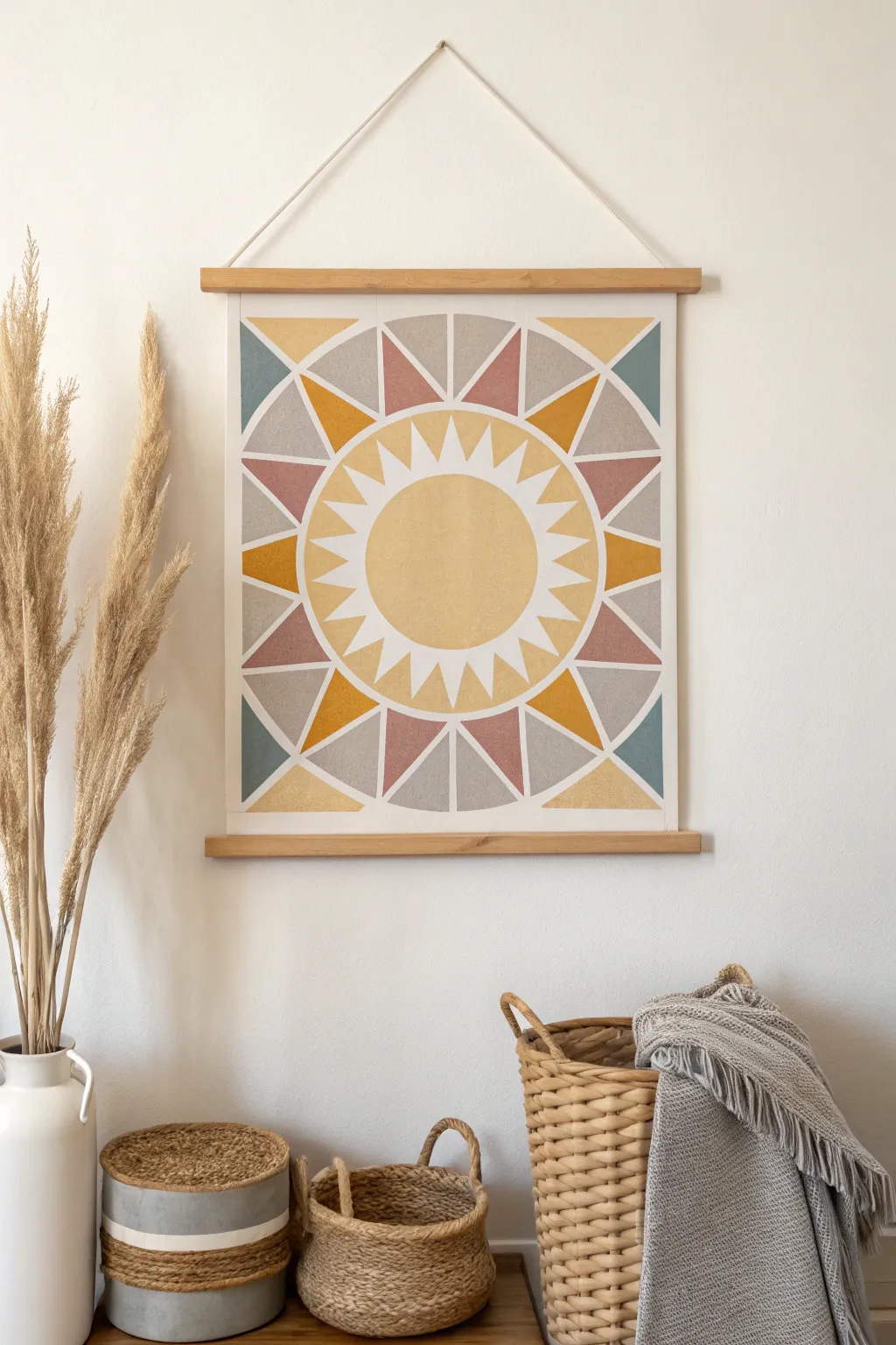 Add a touch of modern elegance to your space with geometric sun-inspired art.