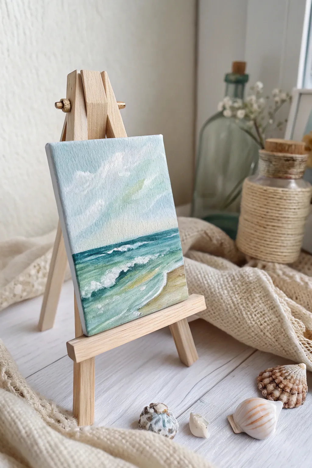 Dive into tranquility with this miniature seascape masterpiece, where simplicity meets the serene beauty of the ocean.