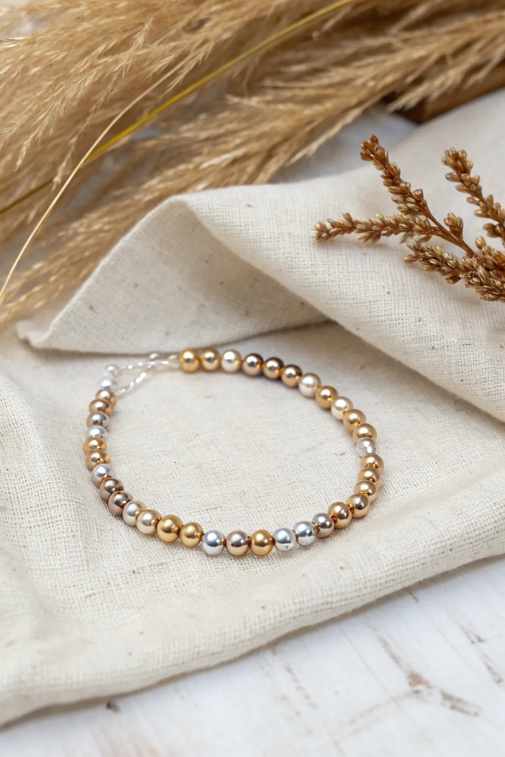 Elevate your style with the timeless elegance of metallic bead bracelets.