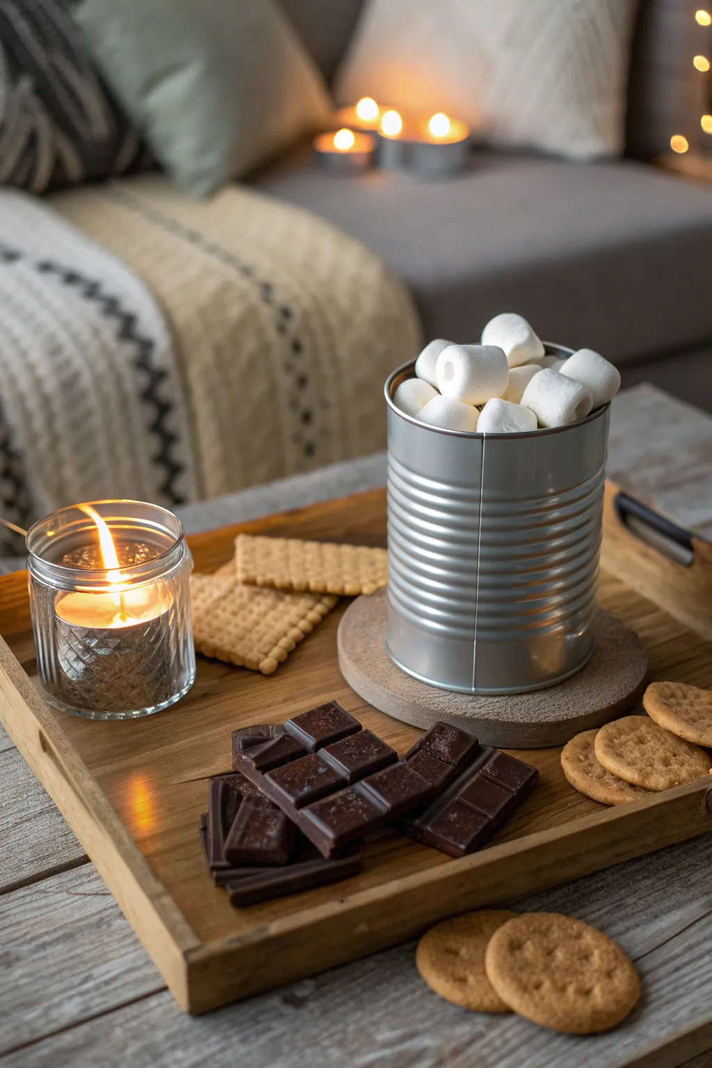Bring the campfire indoors with a chic s'mores station—perfect for a cozy night in!