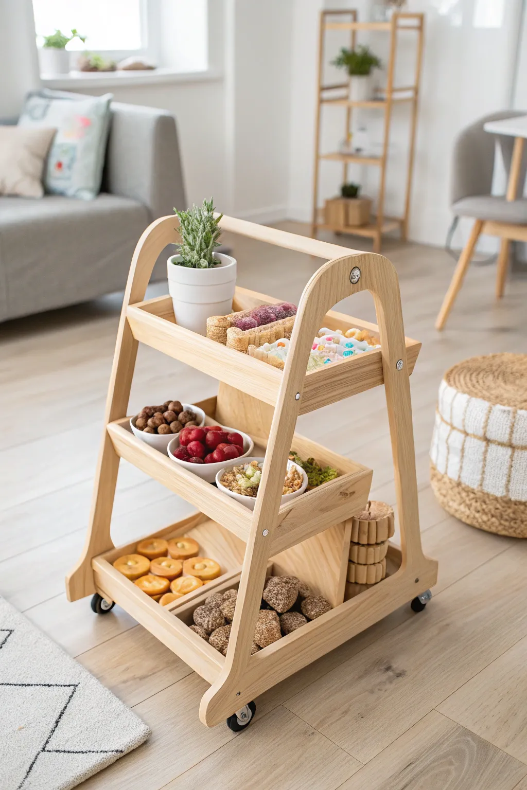 Empower your little ones with independence and style with this beautifully crafted, kid-friendly snack cart. 🍎✨ #SnackTime #MinimalistLiving