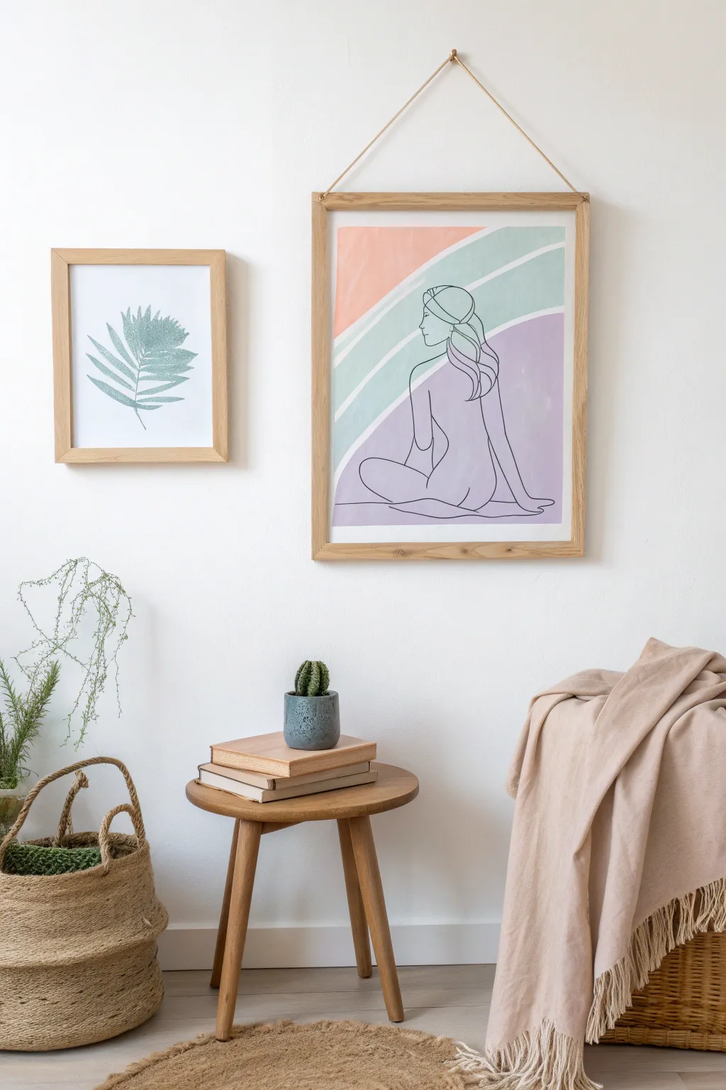 Elevate your space with the drama of silhouettes against bold pastels. A minimalist masterpiece for the modern boho soul.