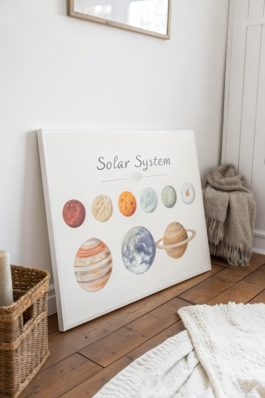 Explore the cosmos with this minimalist solar system painting, blending art and education beautifully.