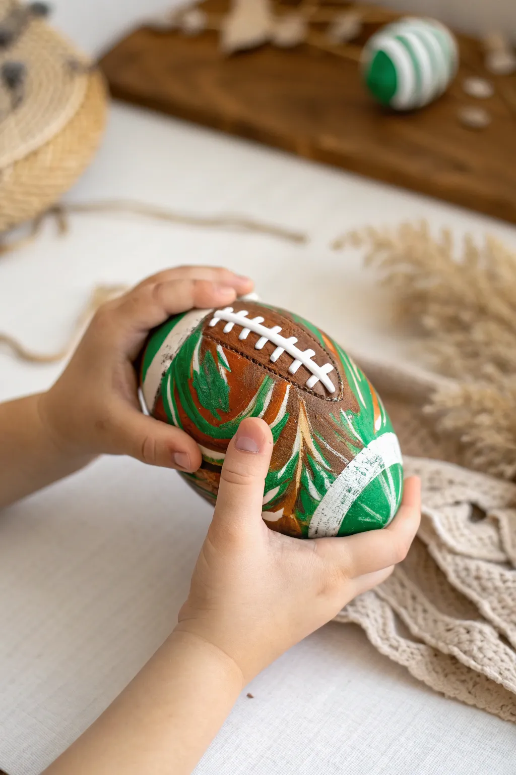 Tiny hands, big creativity: Finger paint footballs bring joy and smiles in every stroke.