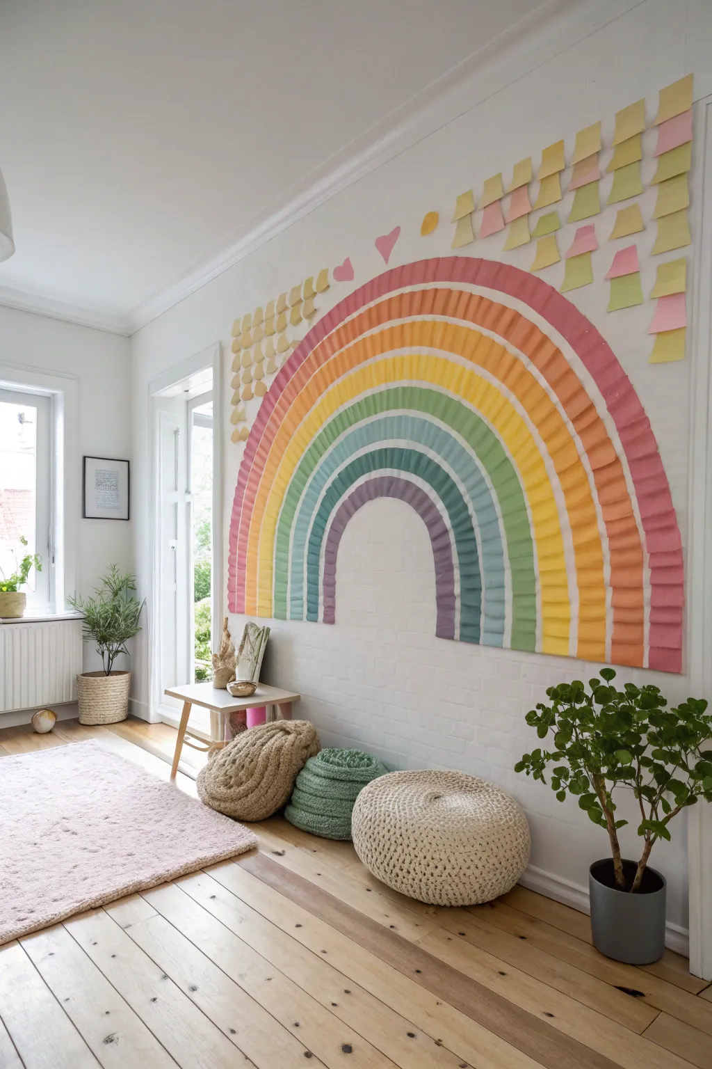 Transform your space with a touch of whimsy: Create a stunning sticky note mural that brings color and creativity to your home.