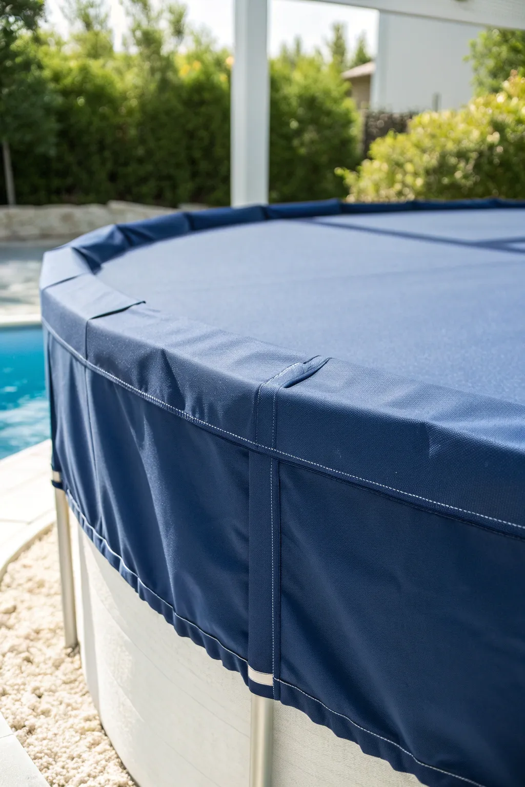 Effortless style meets function with this sleek navy stock tank pool cover.