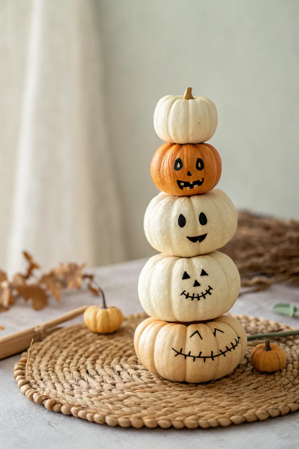 Whimsical Pumpkin Totem: A playful twist on seasonal decor with minimalist charm.