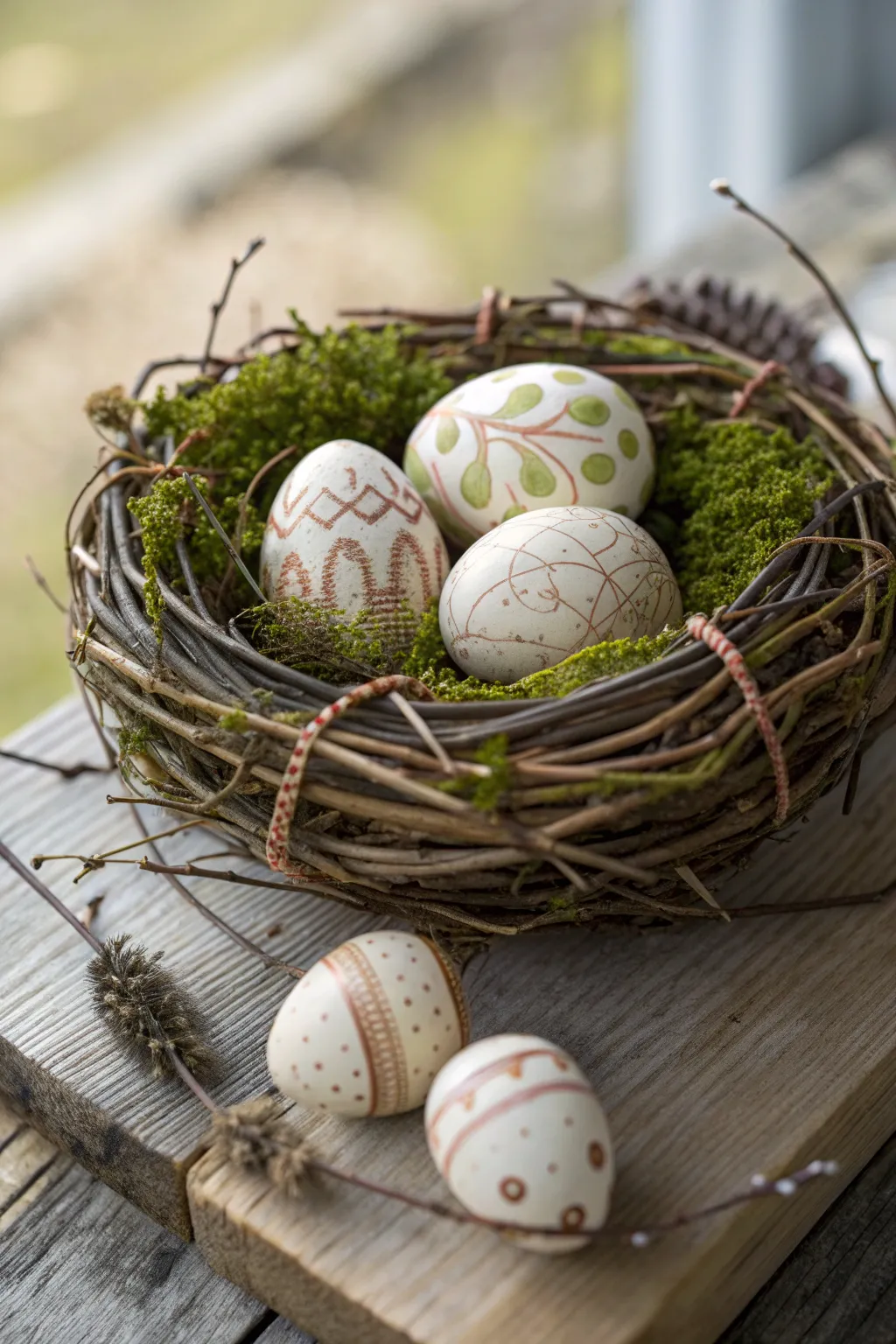 Embrace the charm of nature with a handcrafted nest of decorated eggs.