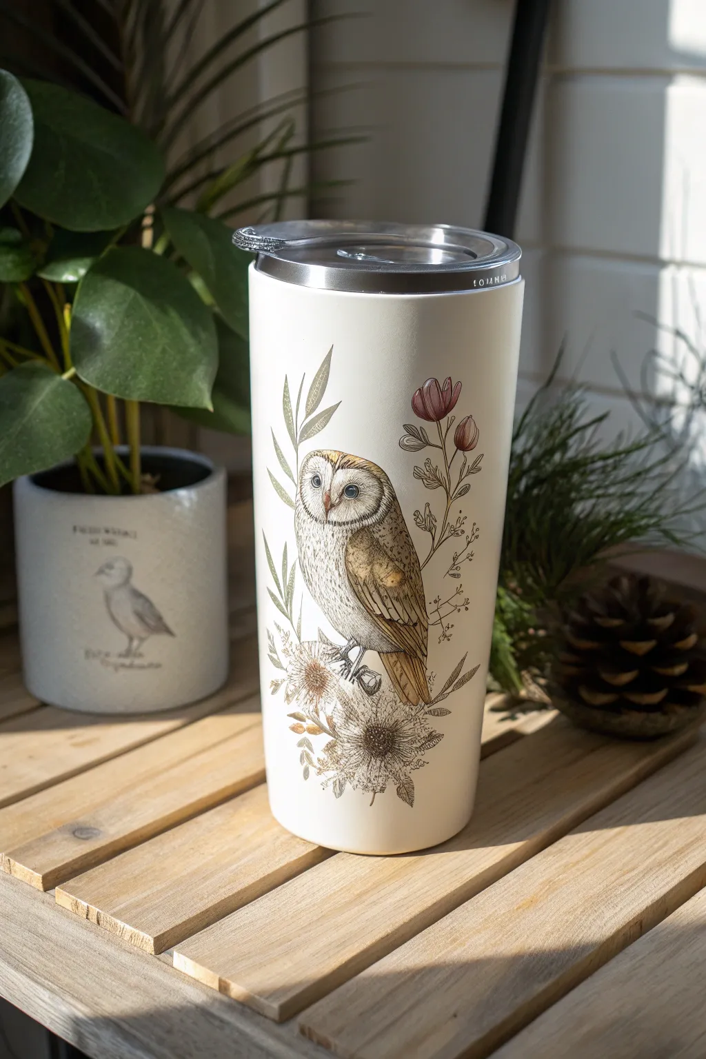 Embrace your wild side with a touch of elegance. Discover the art of simplicity and nature with this stunning owl-designed tumbler.