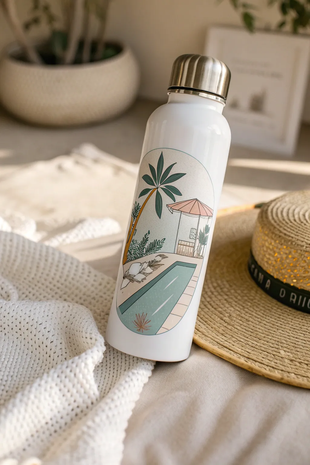 Dive into summer vibes with this chic swimming gear sticker—perfect for adding a splash of fun to your water bottle!