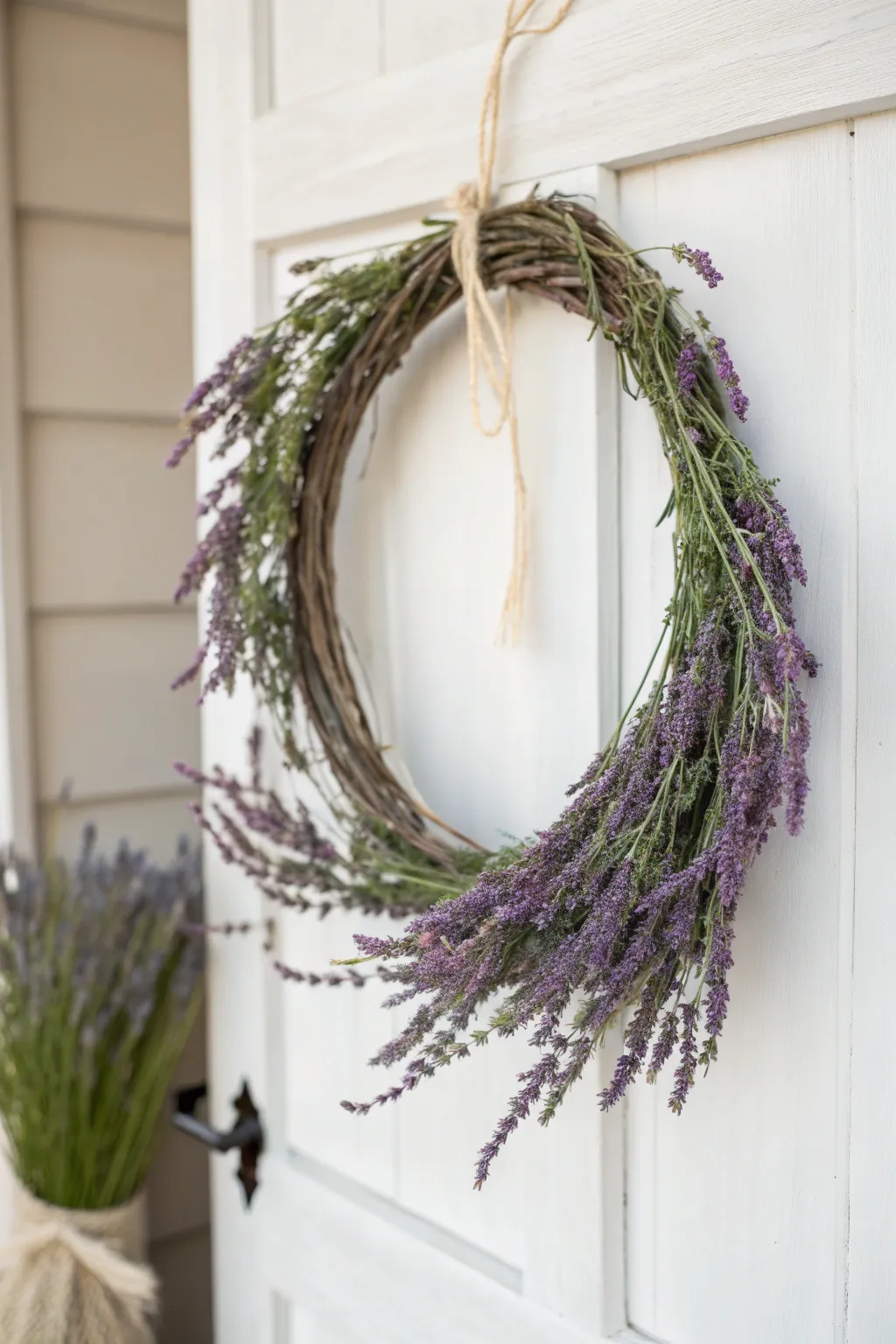 Welcome serenity into your home with this charming lavender fields wreath, perfect for a minimalist summer vibe.