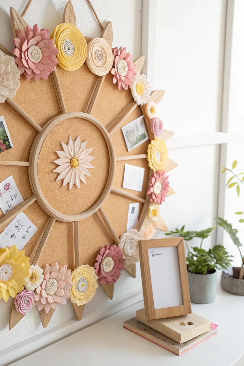 Bring the warmth of sunshine indoors with this charming flower-adorned bulletin board.