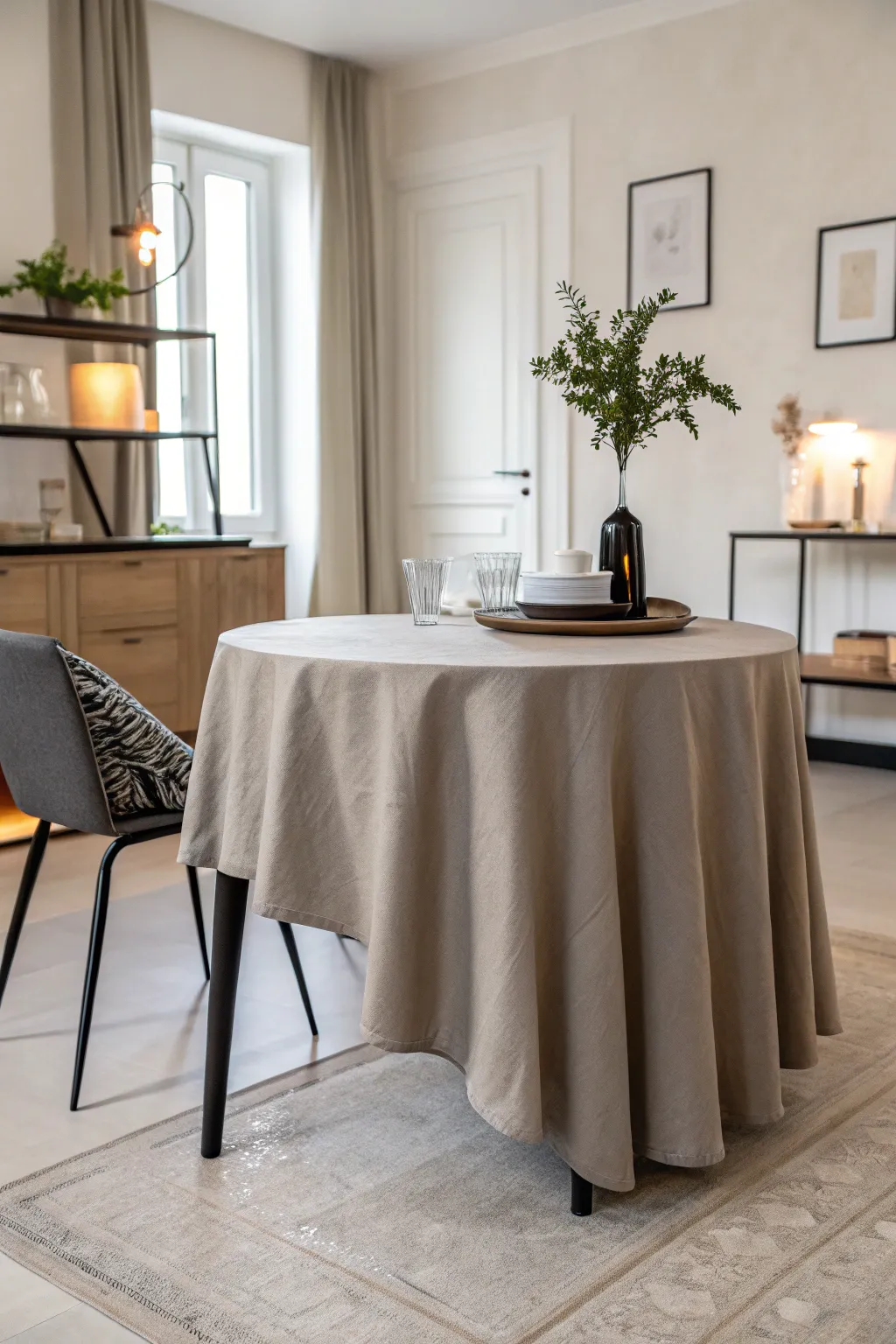 Embrace minimalist chic with a simple, sleek table skirt.