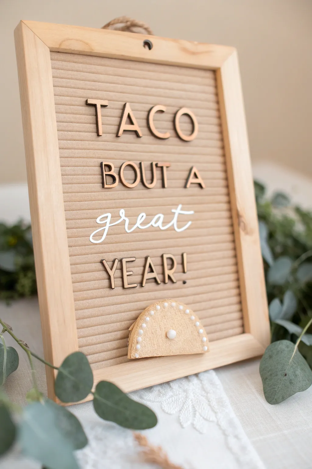 Embrace positivity with a Scandinavian-boho taco-themed bulletin board, perfect for inspiring your space with simplicity and natural beauty.