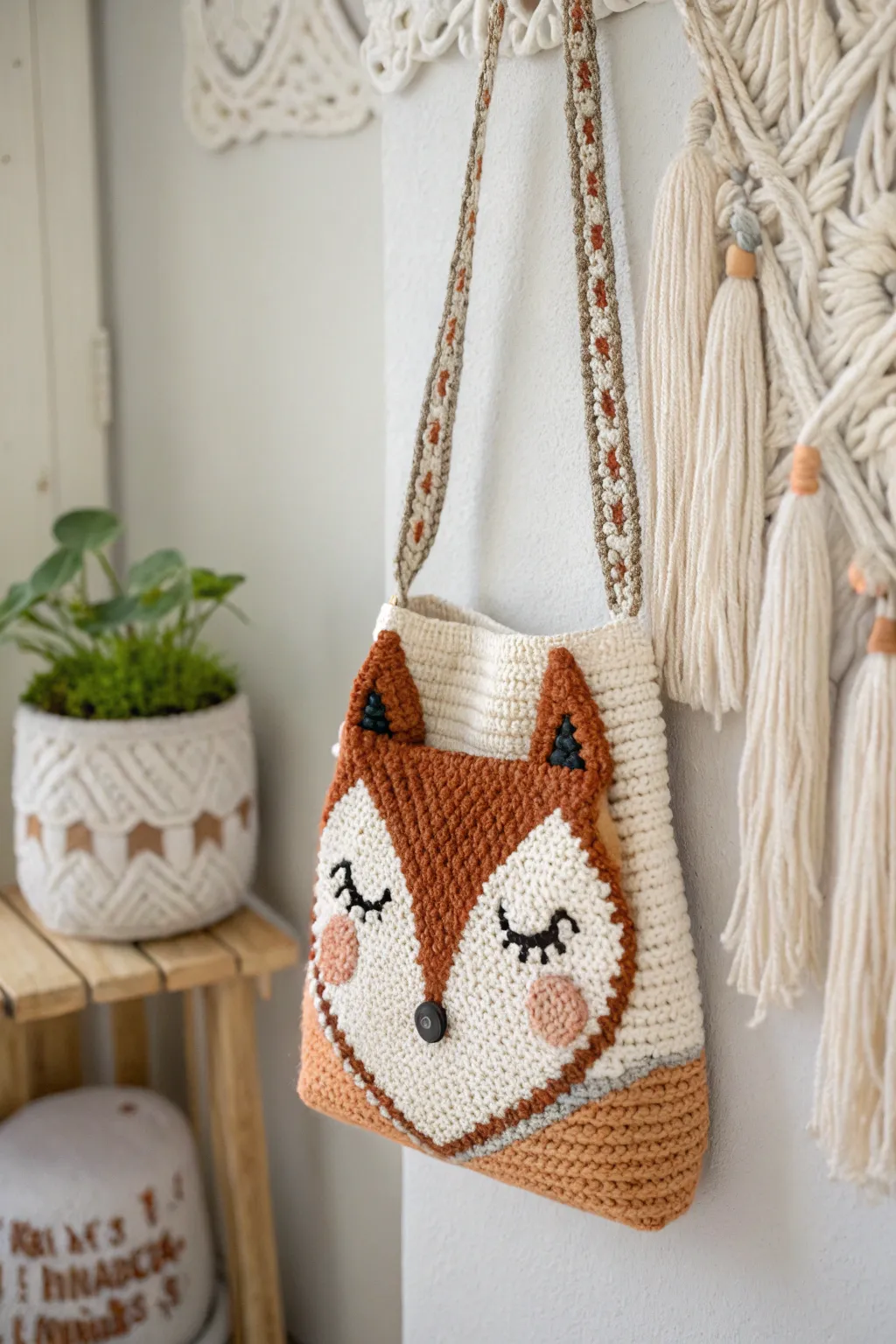 Carry a touch of whimsy with you wherever you go with this charming crochet character bag!