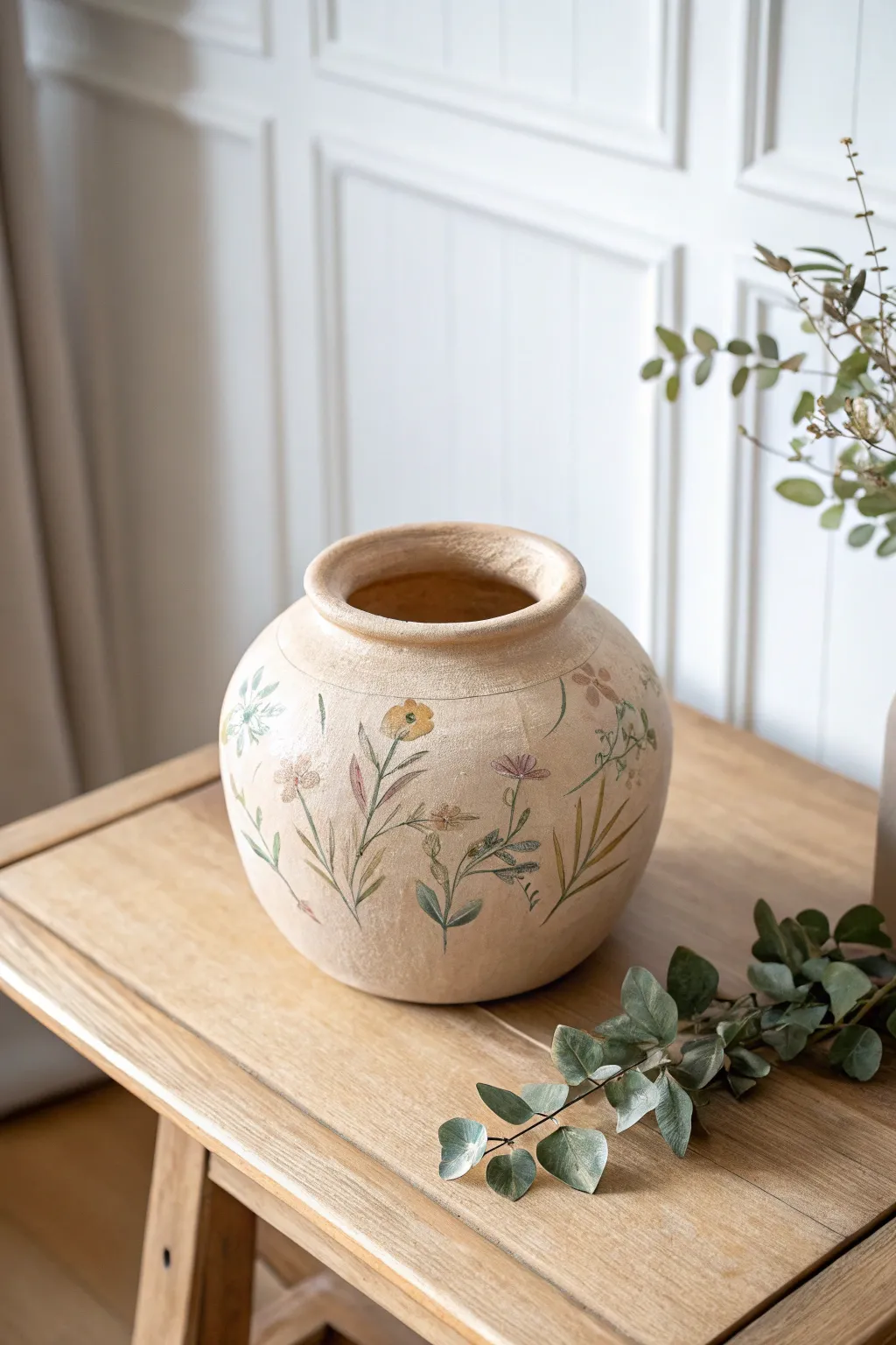 Embrace tranquility with this beautifully hand-painted clay pot, where simplicity meets artistry.