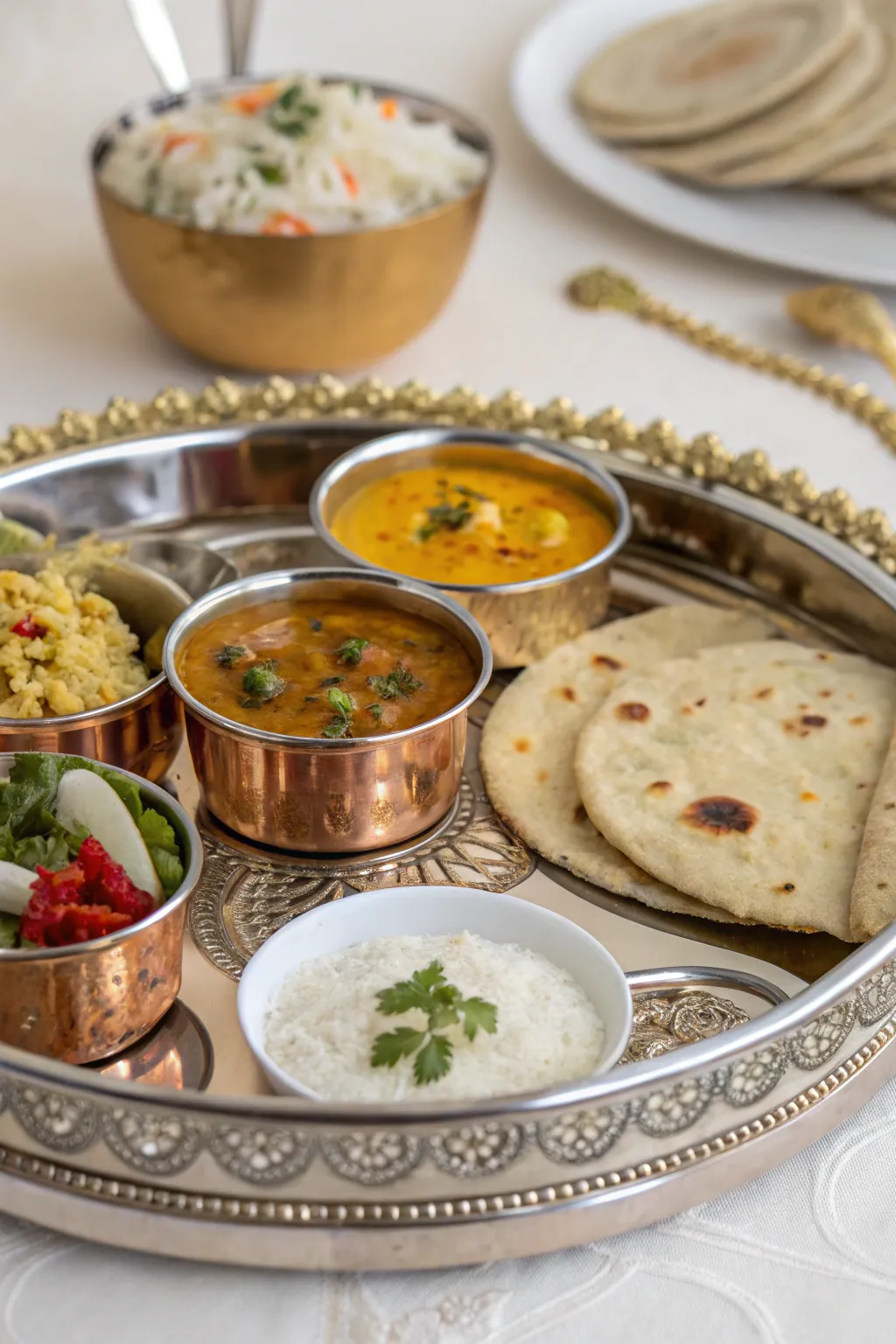 A thali with beautifully crafted gotta patti embellishments.