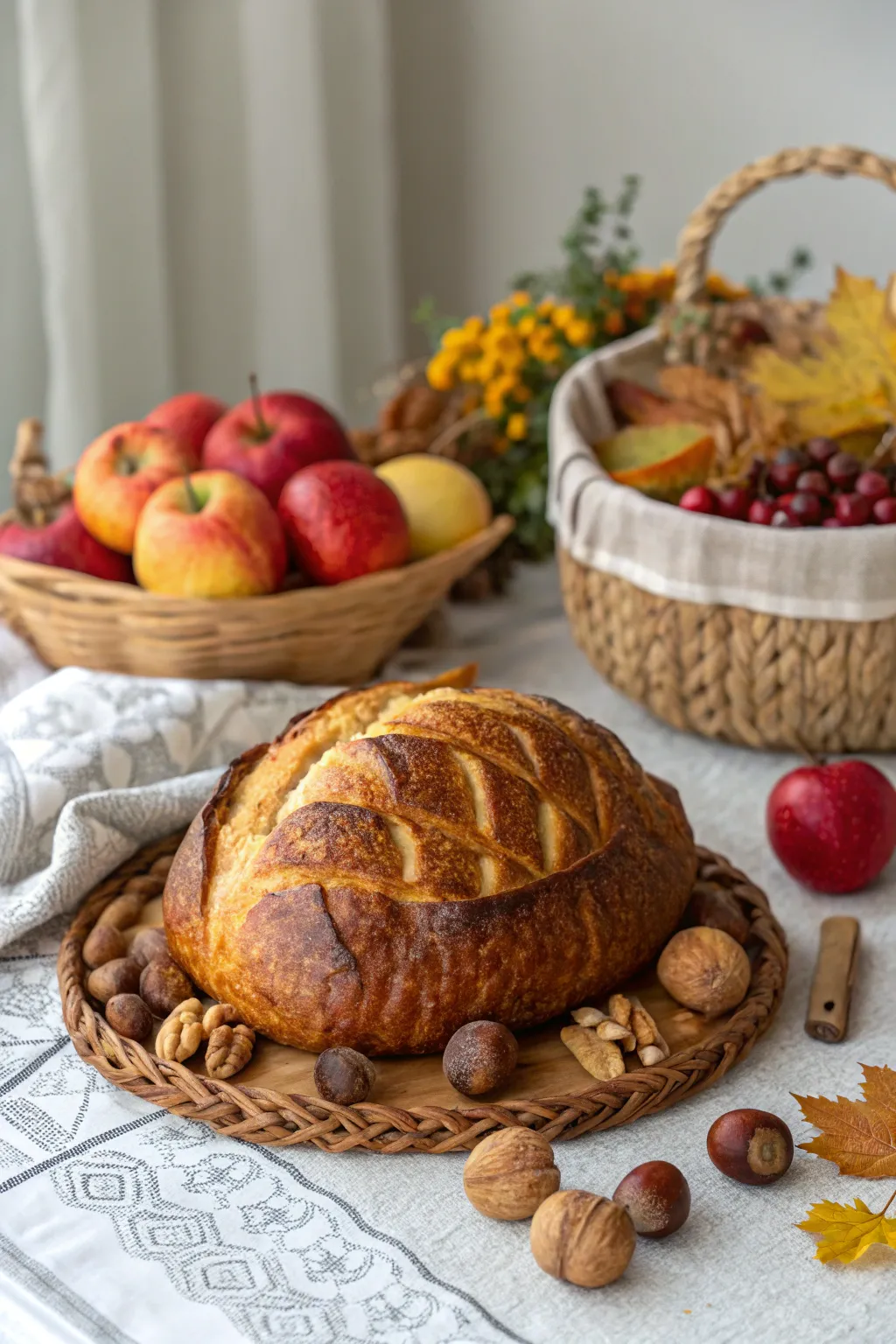Elevate your Thanksgiving table with a stunning sourdough cornucopia, a masterpiece of simplicity and natural beauty.