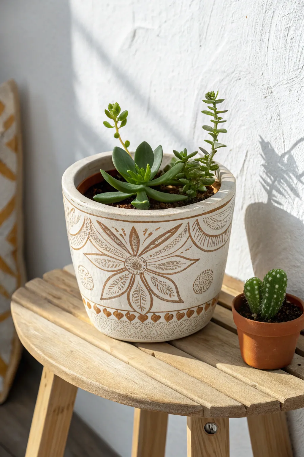Hand-painted elegance: a perfect blend of minimalist design with boho charm for your best friend's space.