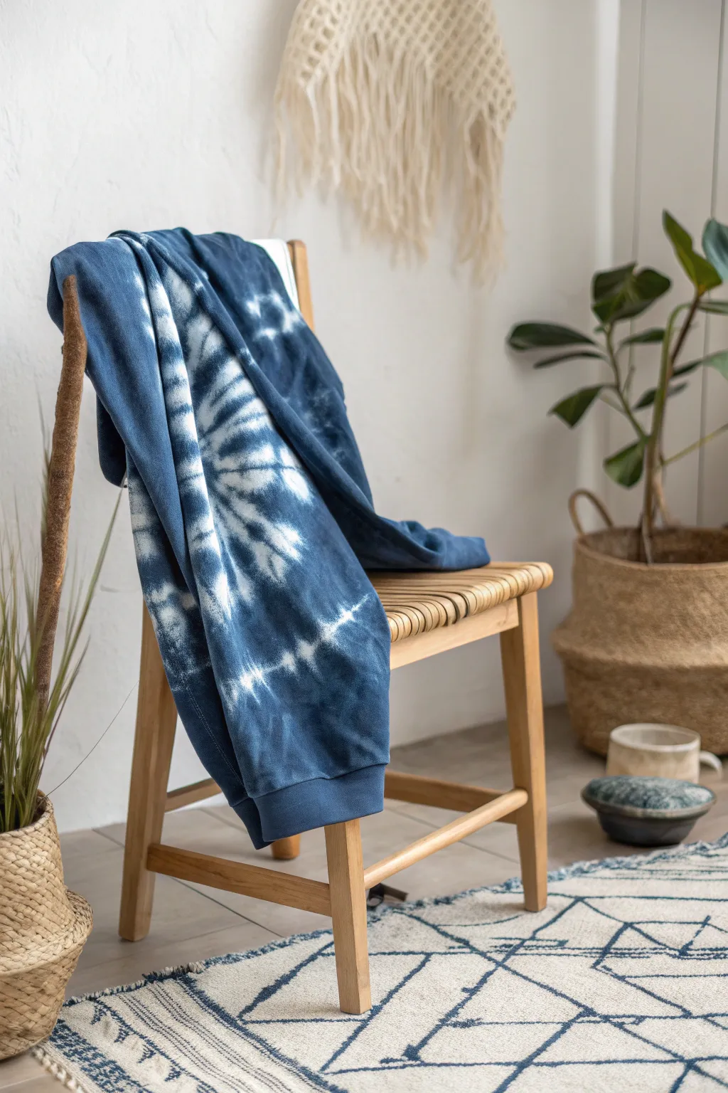 Discover the elegance of monochrome magic with a deep blue tie-dye sweatshirt.