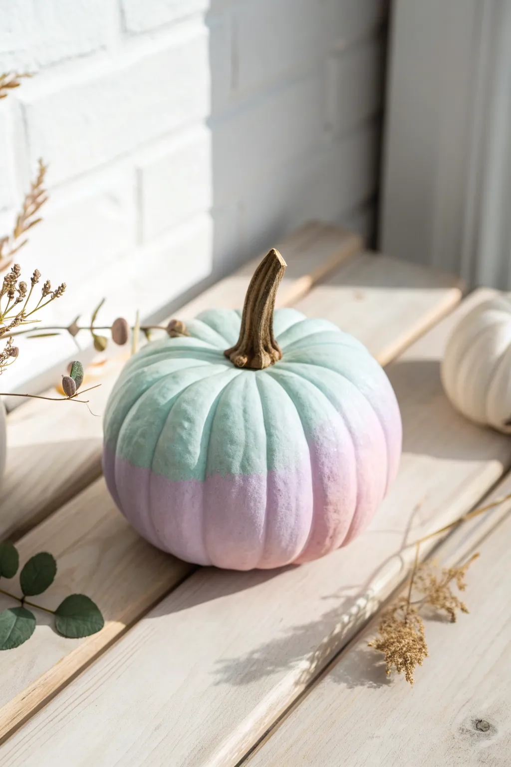 Embrace the soothing charm of pastel-painted pumpkins, perfect for a minimalist autumn decor.