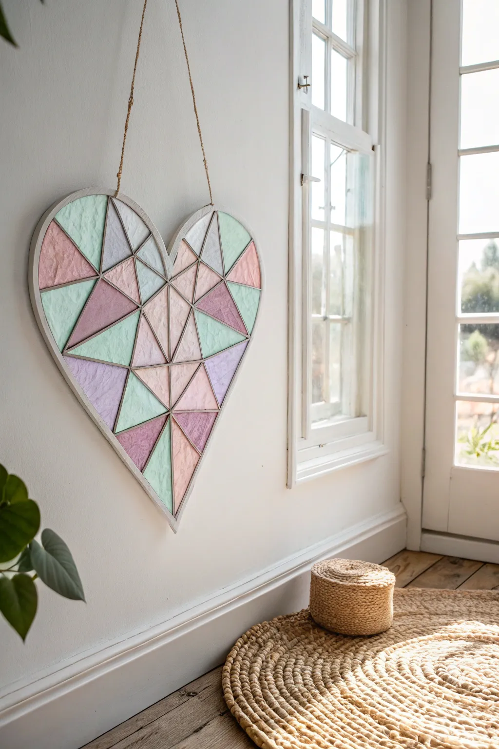 Add a touch of romance with handcrafted tissue paper stained glass hearts. Perfect for creating a cozy, artistic ambiance.
