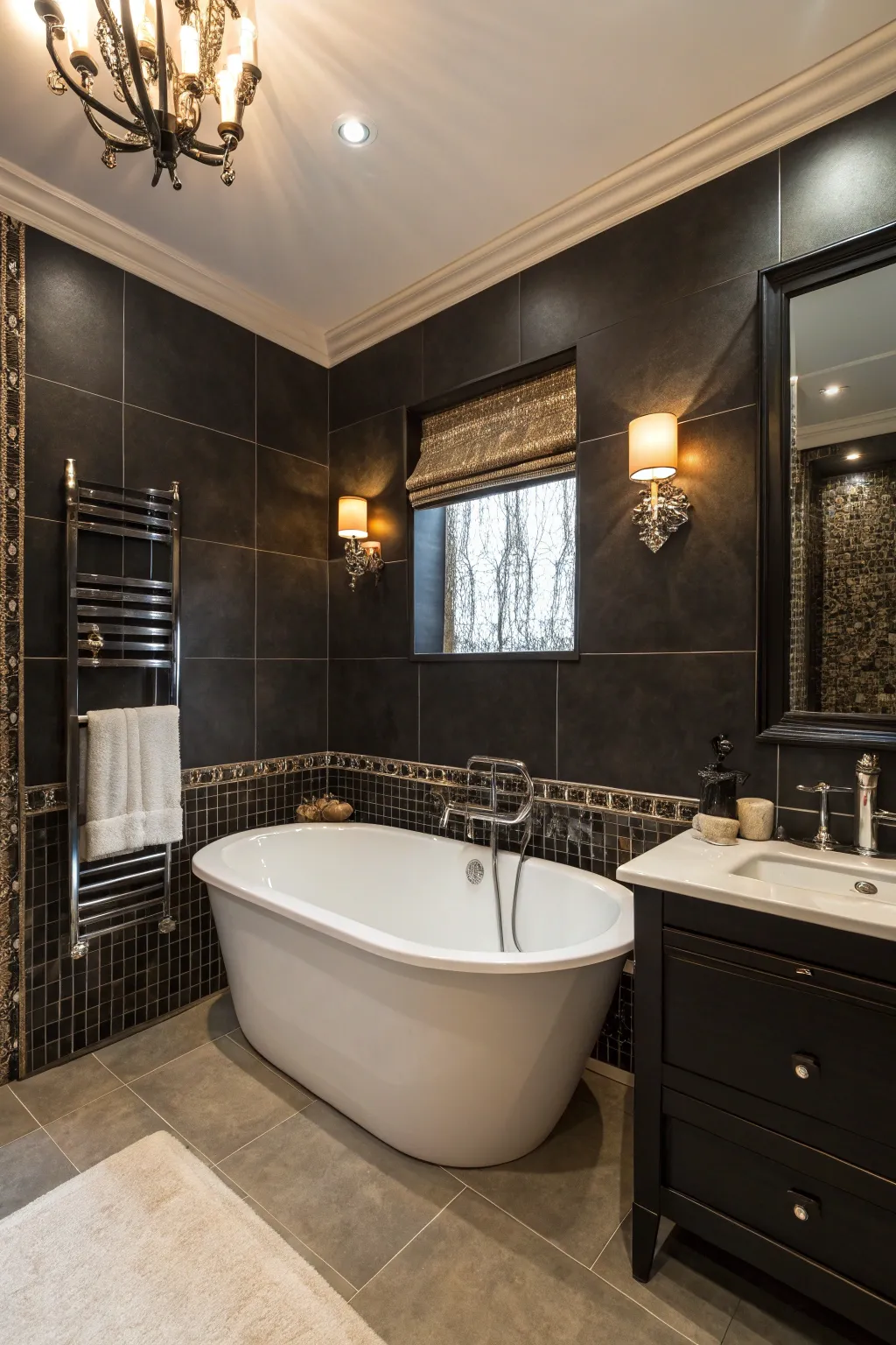 Dark accents add drama and luxury.