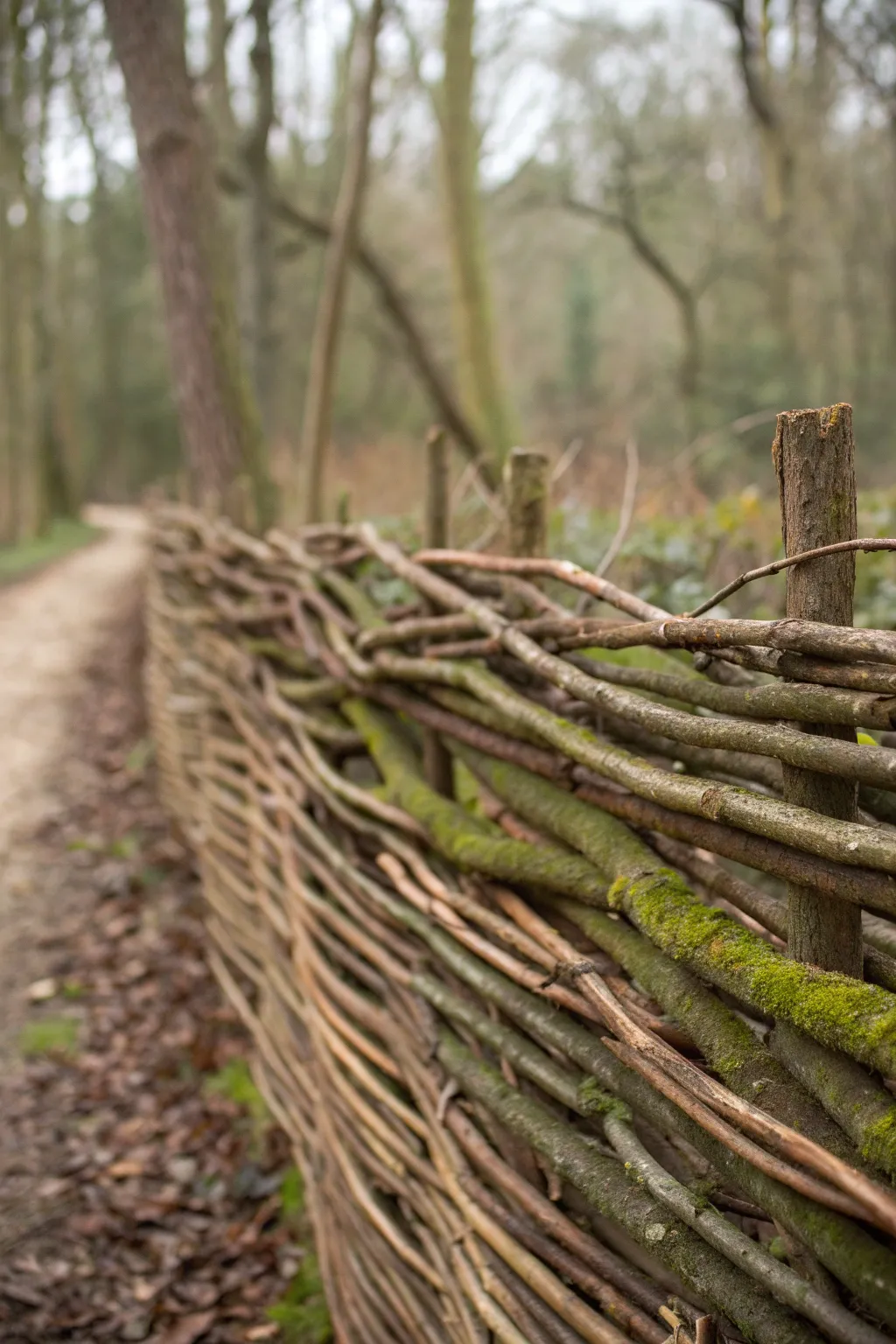 Master the art of nature with a stunning braided branch fence.