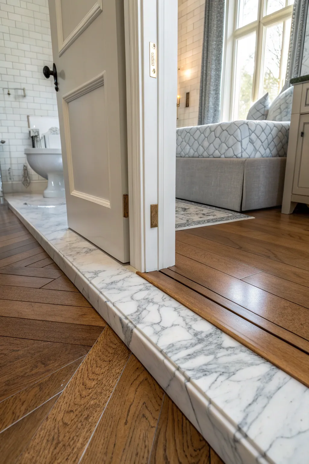 Elevate your home design with a timeless marble threshold, where elegance meets functionality.
