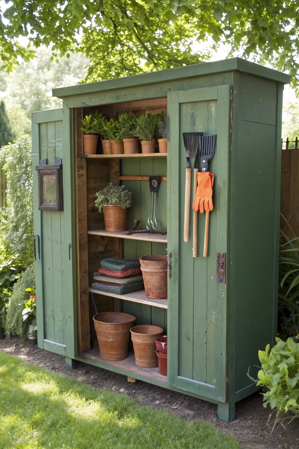 Transform your old TV cabinet into a stunning garden shed - a stylish solution for your gardening essentials!