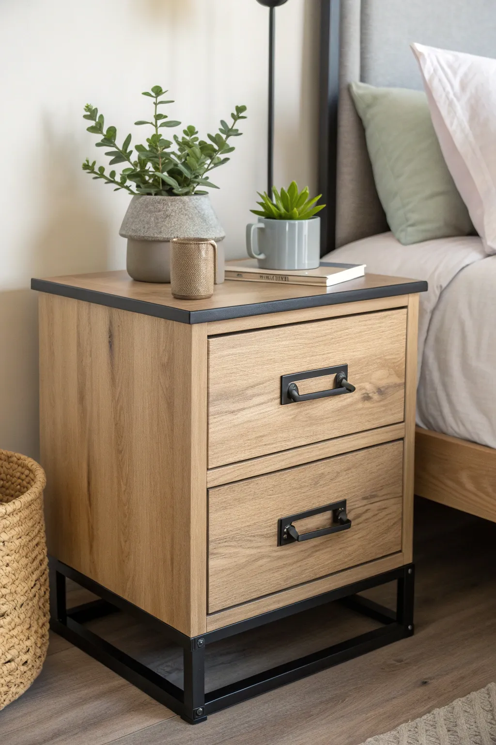 Elevate your space with a stunning mixed-material nightstand that blends Scandinavian minimalism with a hint of Boho chic.